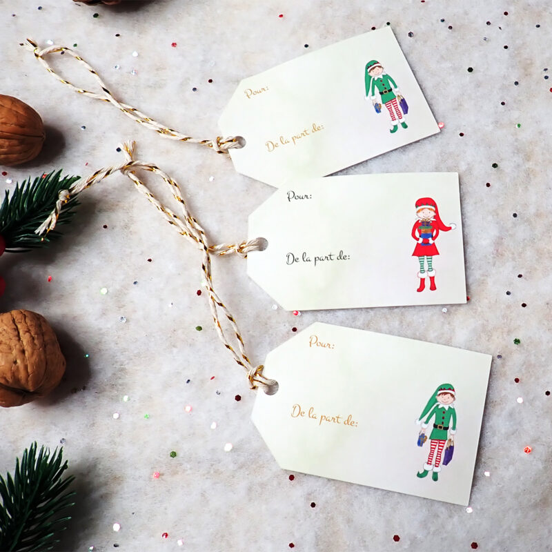 Etiquettes cadeaux Les lutins du père Noël