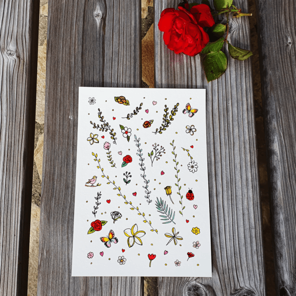 Affiche fleurs et papillons
