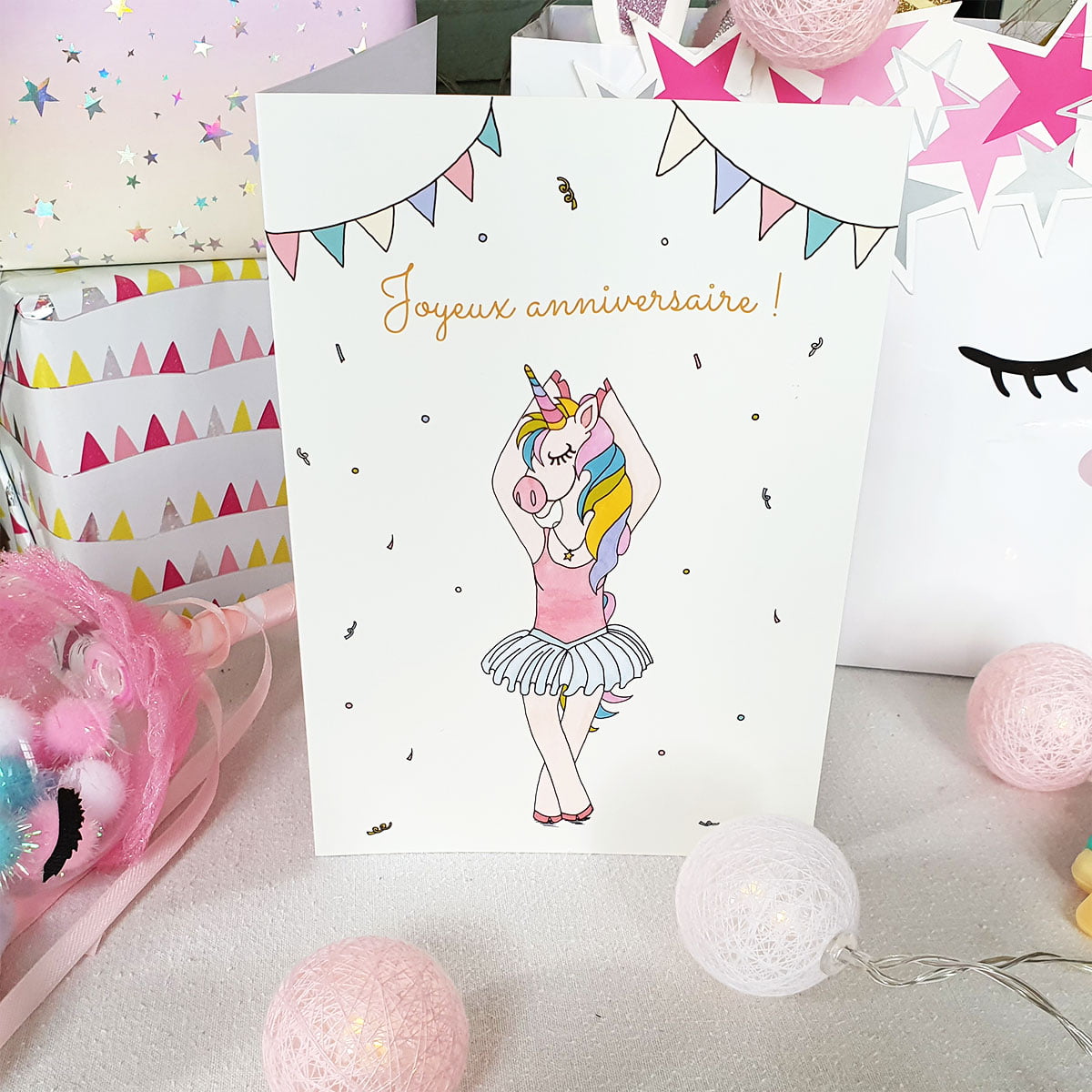 Carte d'anniversaire Licorne danseuse