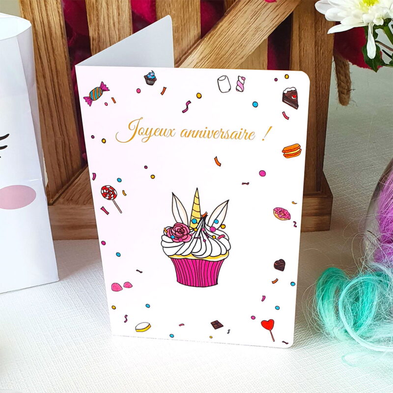 Carte d'anniversaire Cupcake licorne