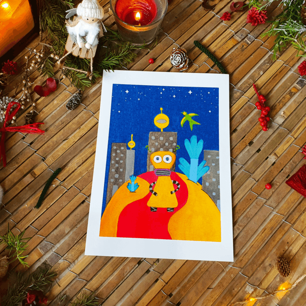 Petit robot dans l'espace - Affiche A4 tirage Fine Art