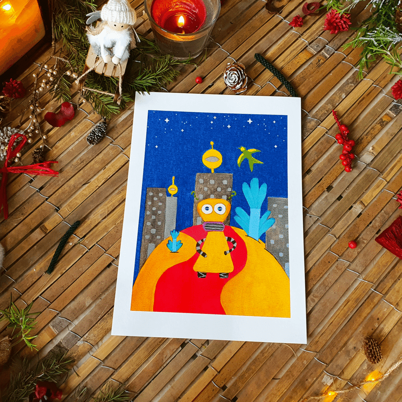Petit robot dans l'espace - Affiche A4 tirage Fine Art