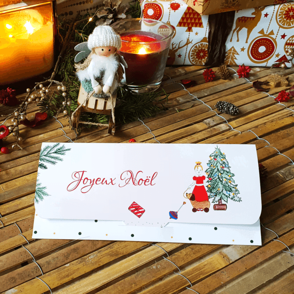 Carte porte-billet Petite fille au sapin