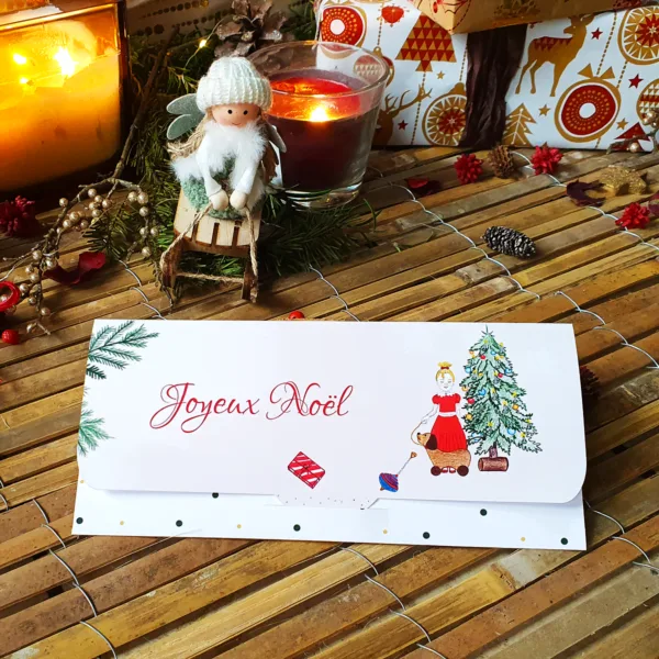 Carte porte-billet Petite fille au sapin