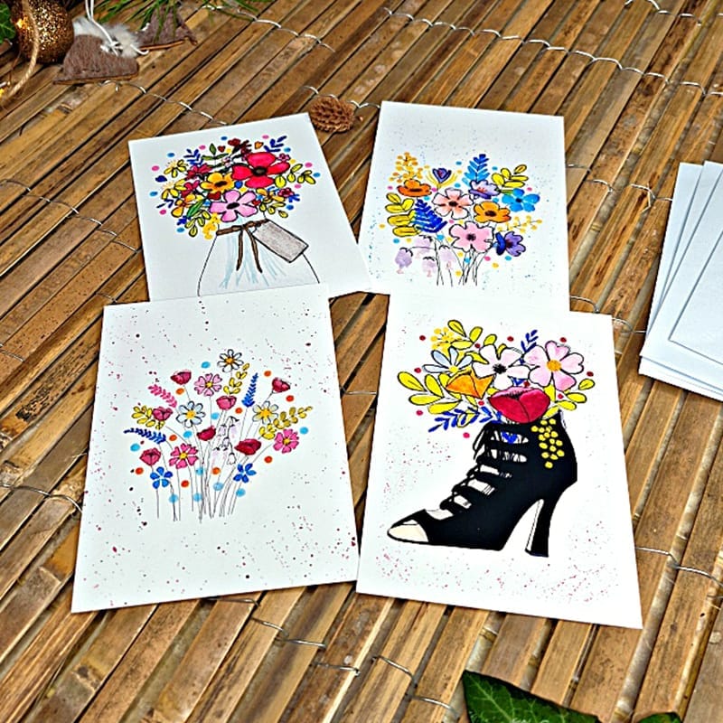 Lot de 4 Cartes Florales