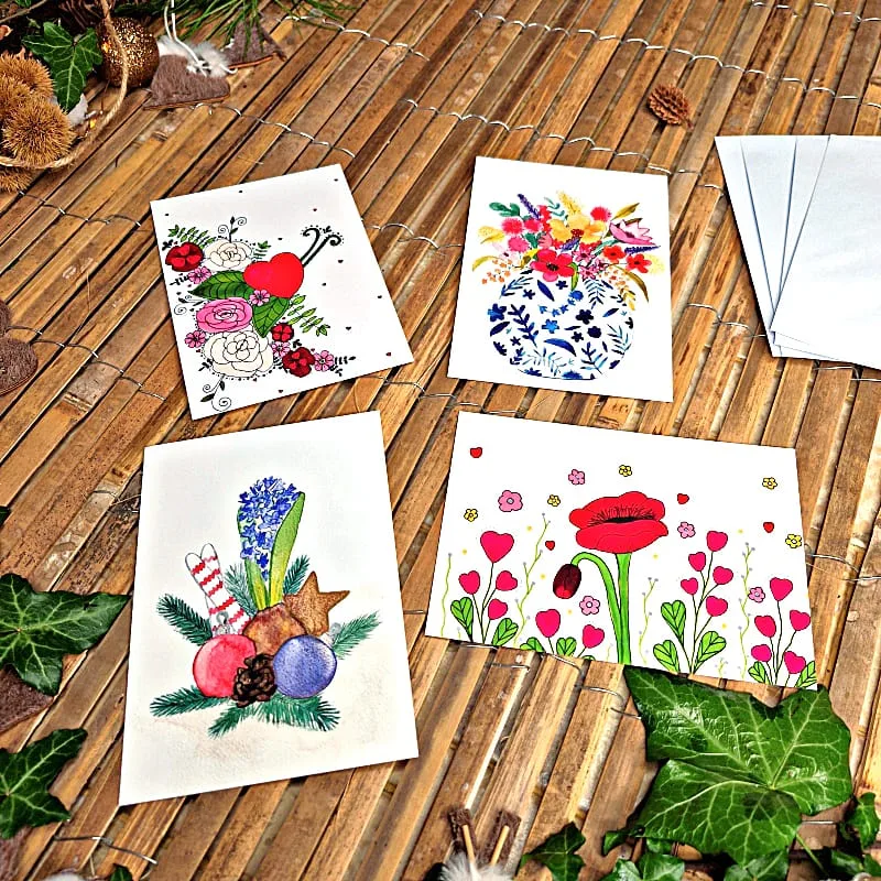 Lot 4 cartes romantiques