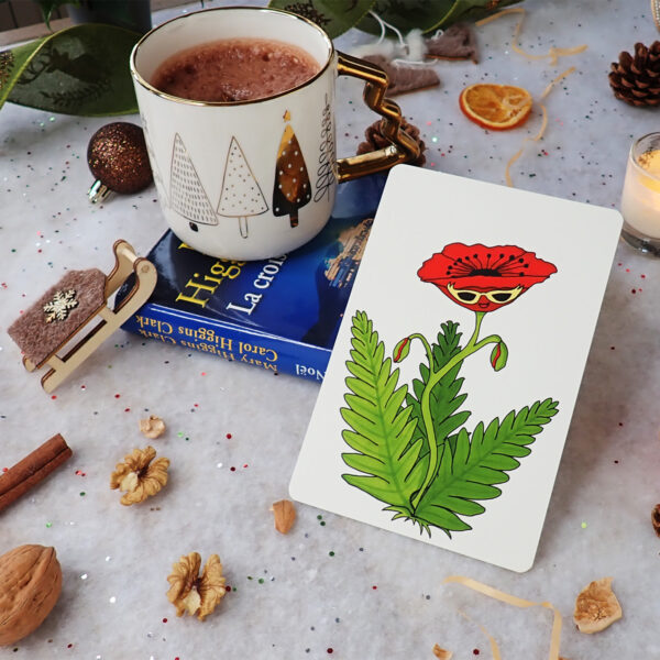 Affiche 10×15 “Dame Pavot sous le soleil” – tirage Fine Art Hahnemühle Hemp 290 g, coquelicot avec lunettes, vendue sans cadre.