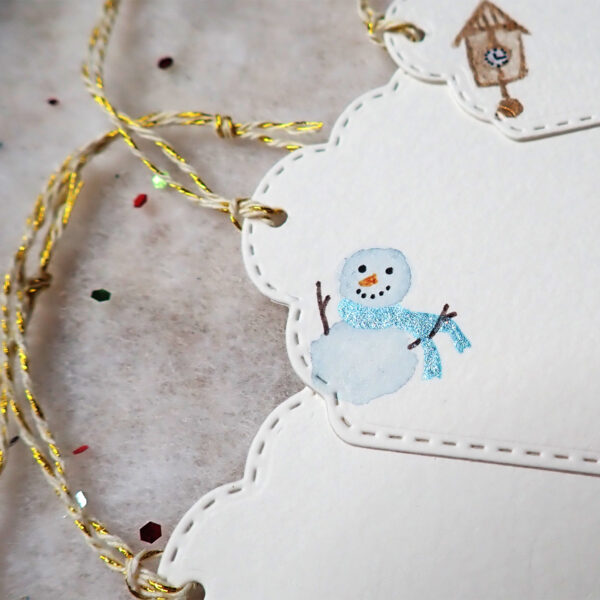 Etiquettes cadeaux de Noël aquarelle pailletée