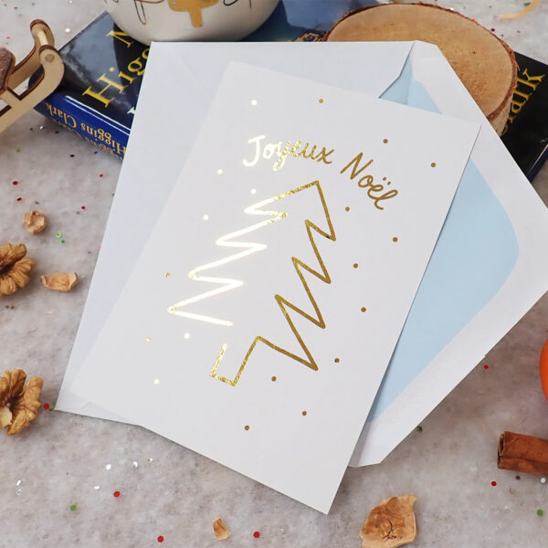 Carte Joyeux Noël dorée petit format