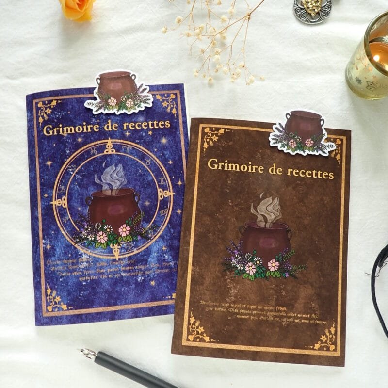 Carnet de recettes A5 (14,8 x 21 cm) illustré façon grimoire magique